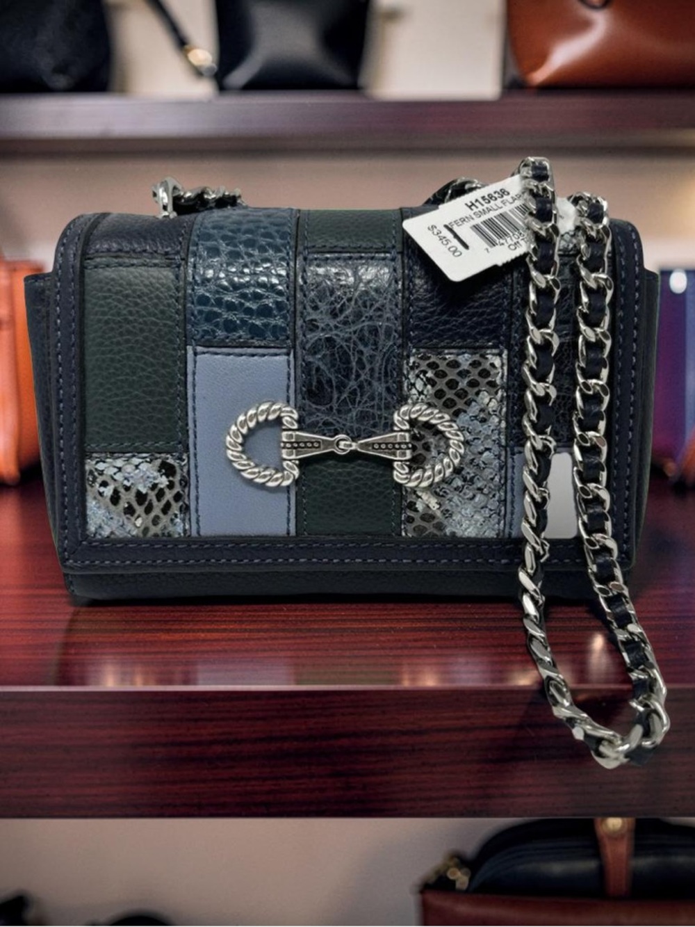Brighton Off The Wall Grid Fern Blue Patchwork Small Flap Crossbody Bag  New/Tag